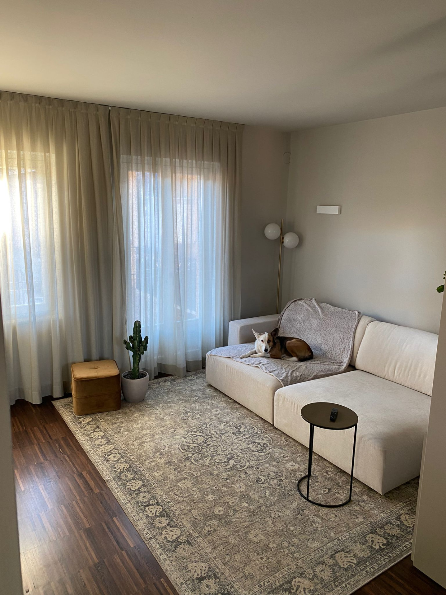 Living raccolto con tendaggi morbidi e luce naturale